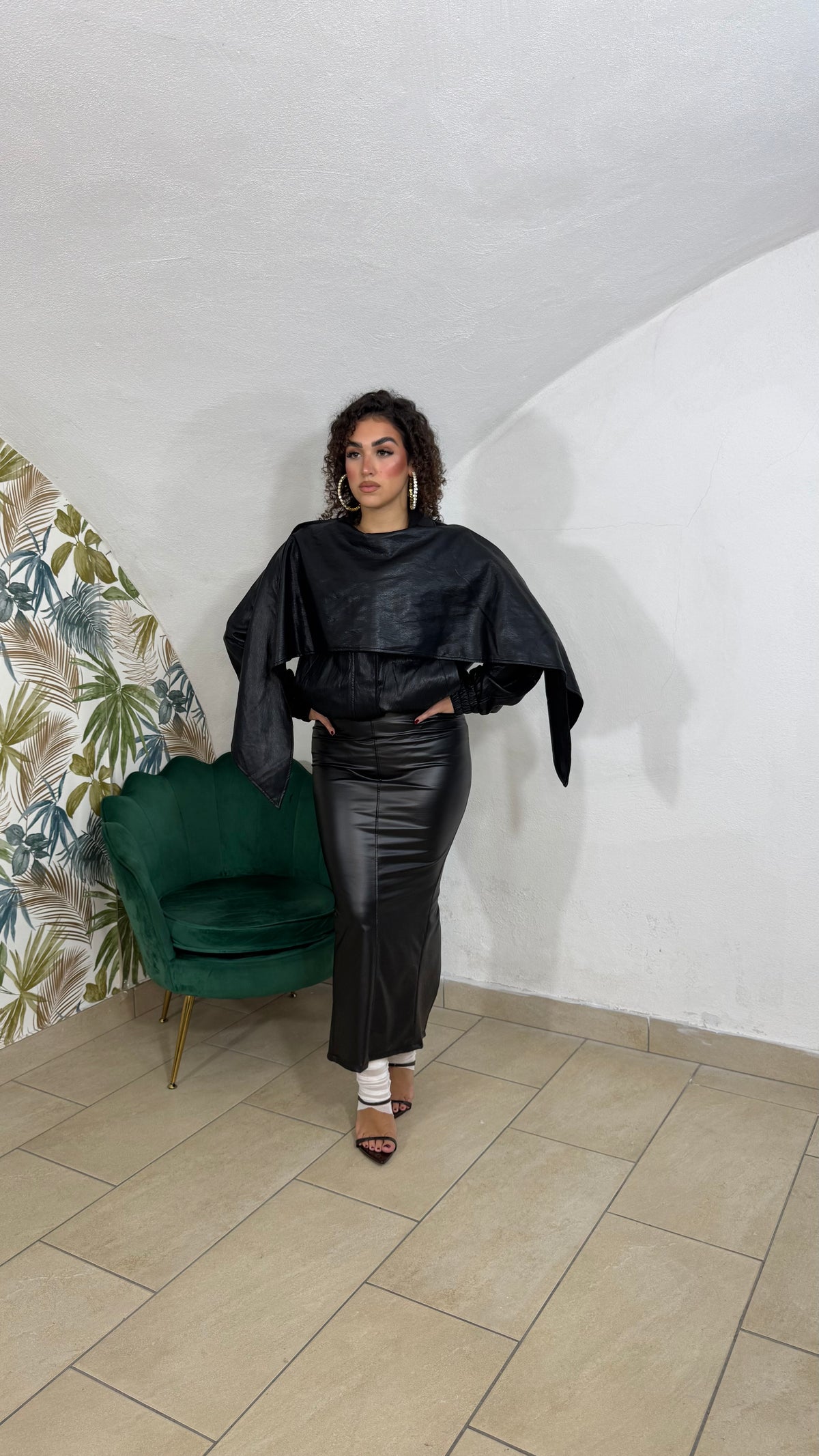 Giacca con Mantella in Pelle