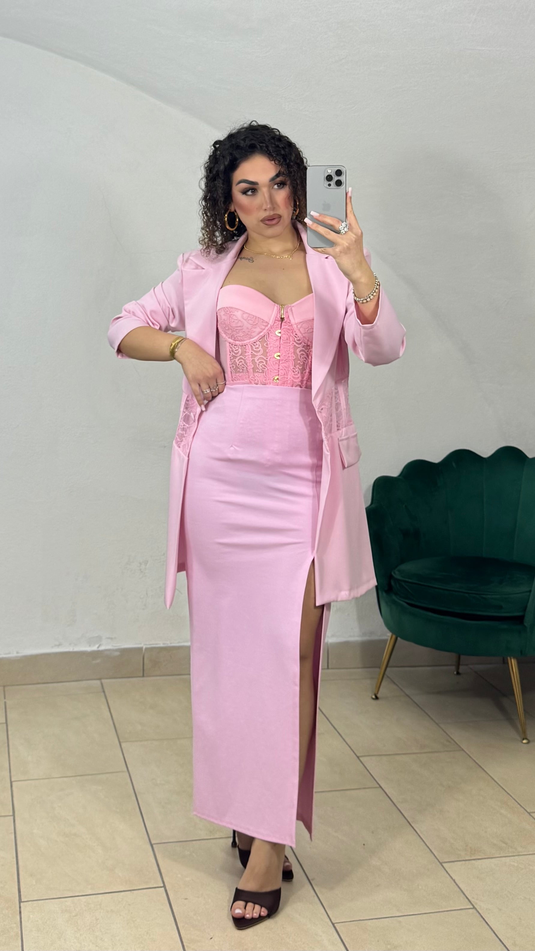 Giacca Pink con dettagli in Pizzo