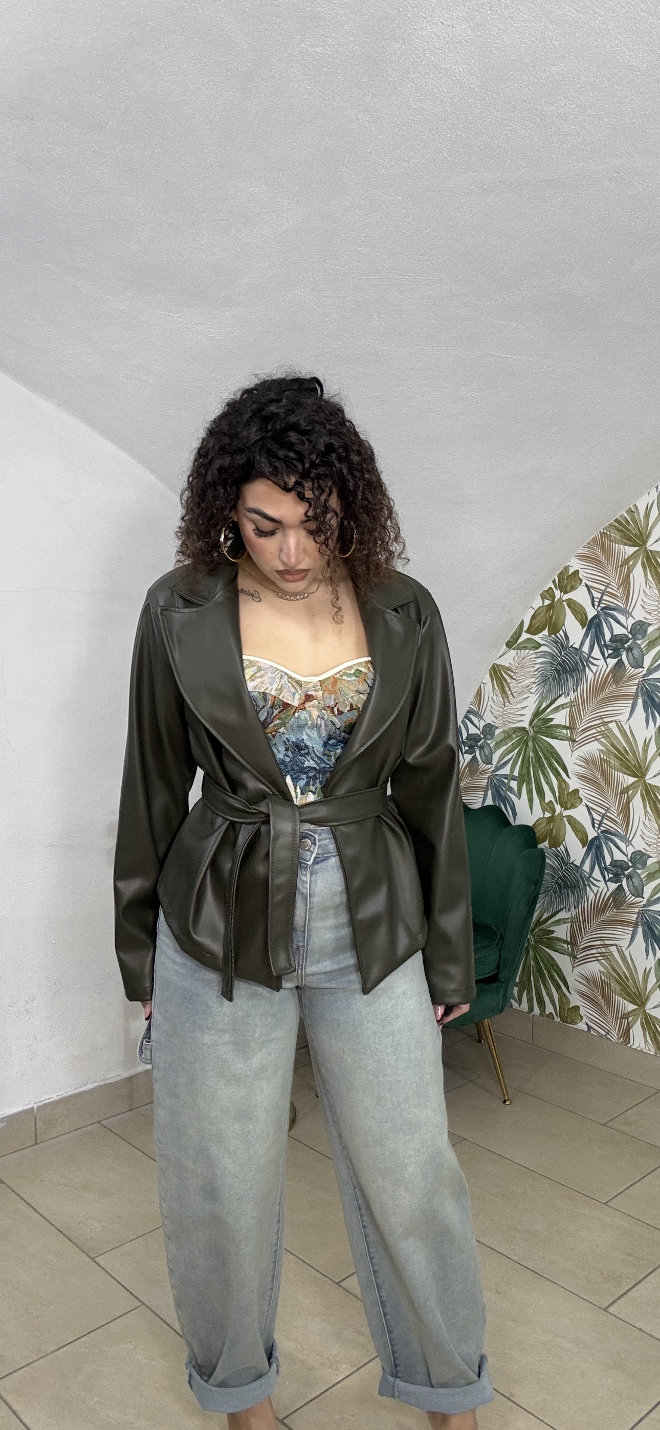 Giacca in Pelle Crop con Fusciacca