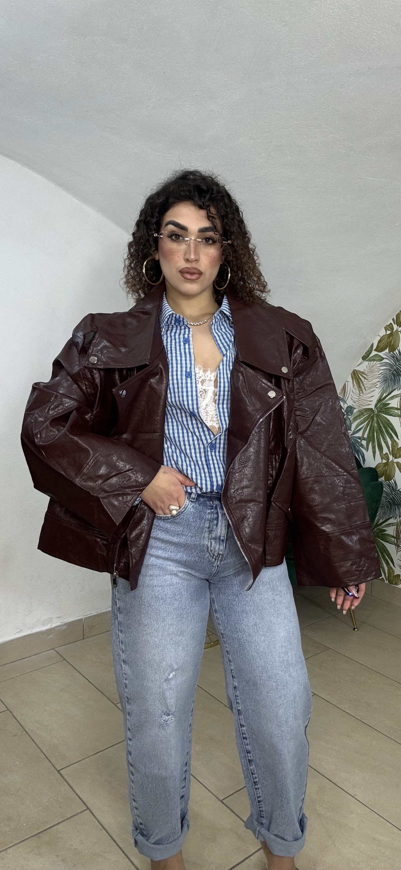 Giacca Mia in Pelle Bordeaux