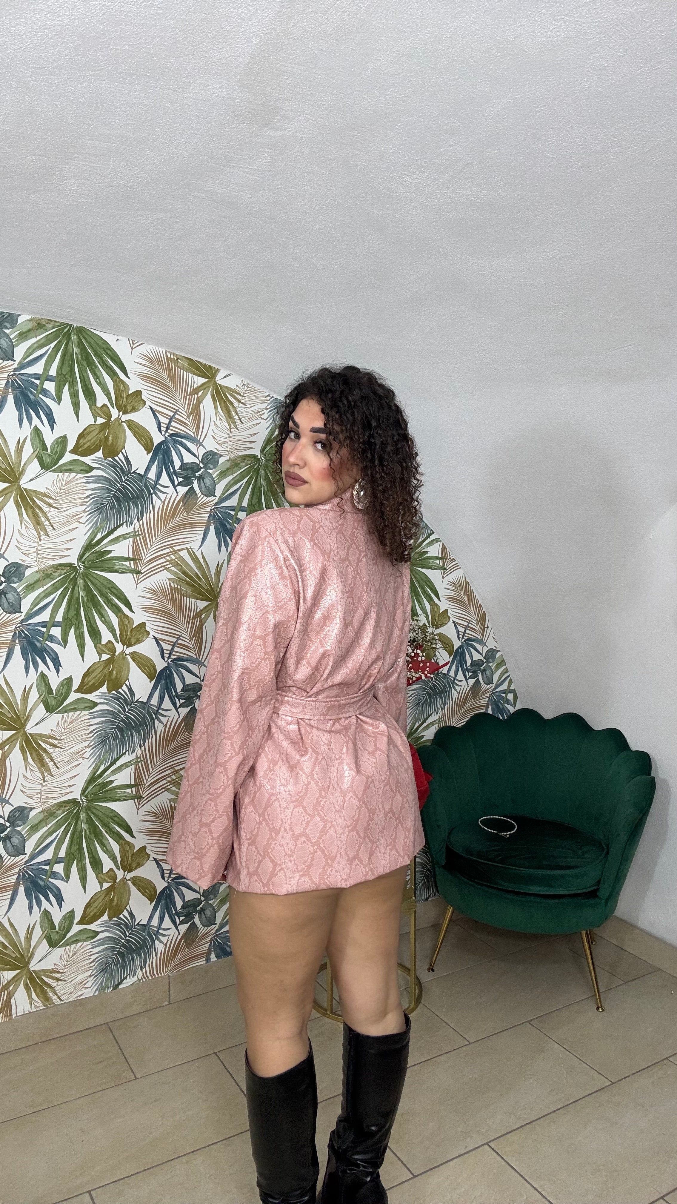 Giacca In Pelle Fantasia Pitonata con Spalla Strutturata