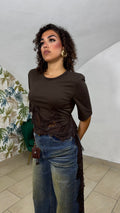 T-shirt con pizzo taglio trasversale