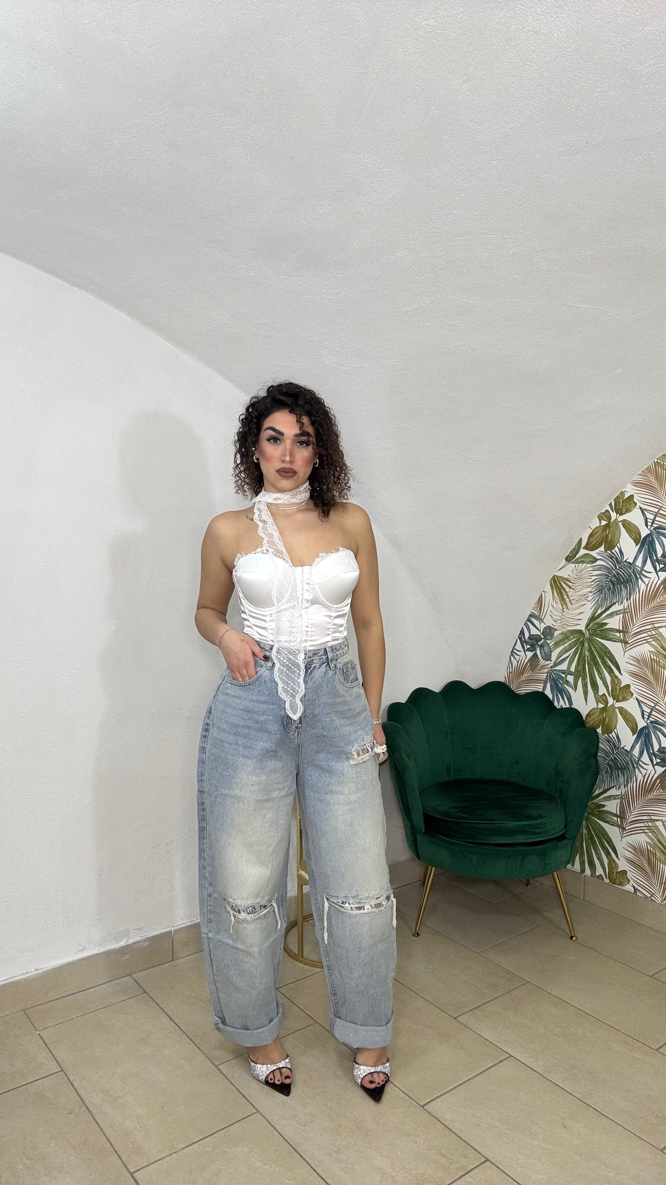 Jeans Con Strappi In Pizzo