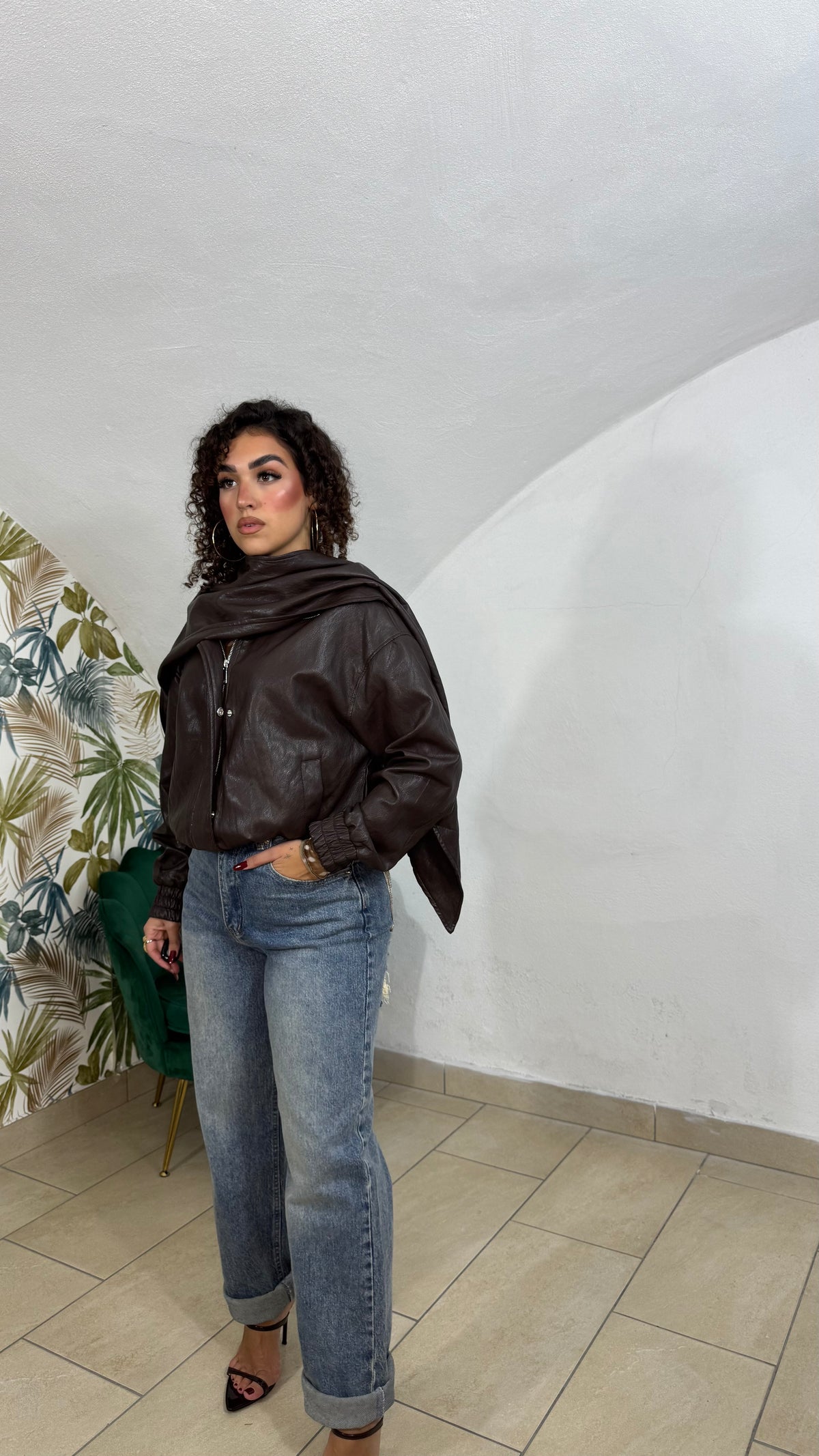 Giacca con Mantella in Pelle