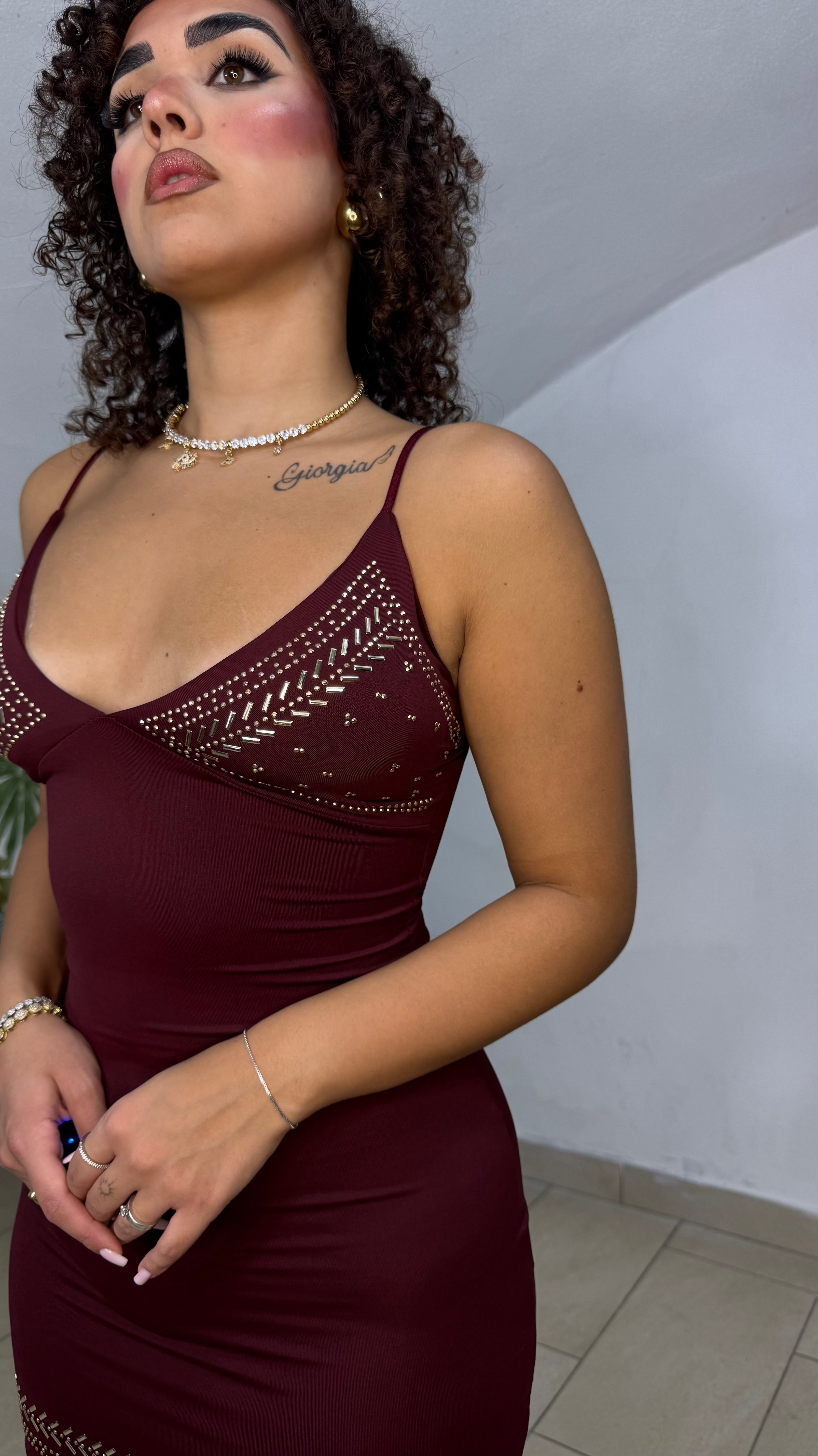 Mini Dress con borchie in Lycra ￼
