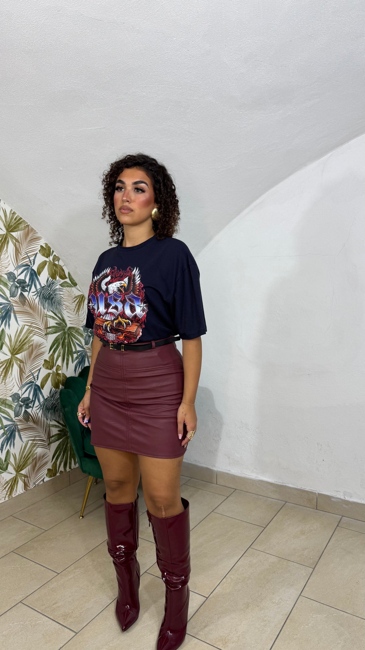 Gonna in Pelle Bordeaux