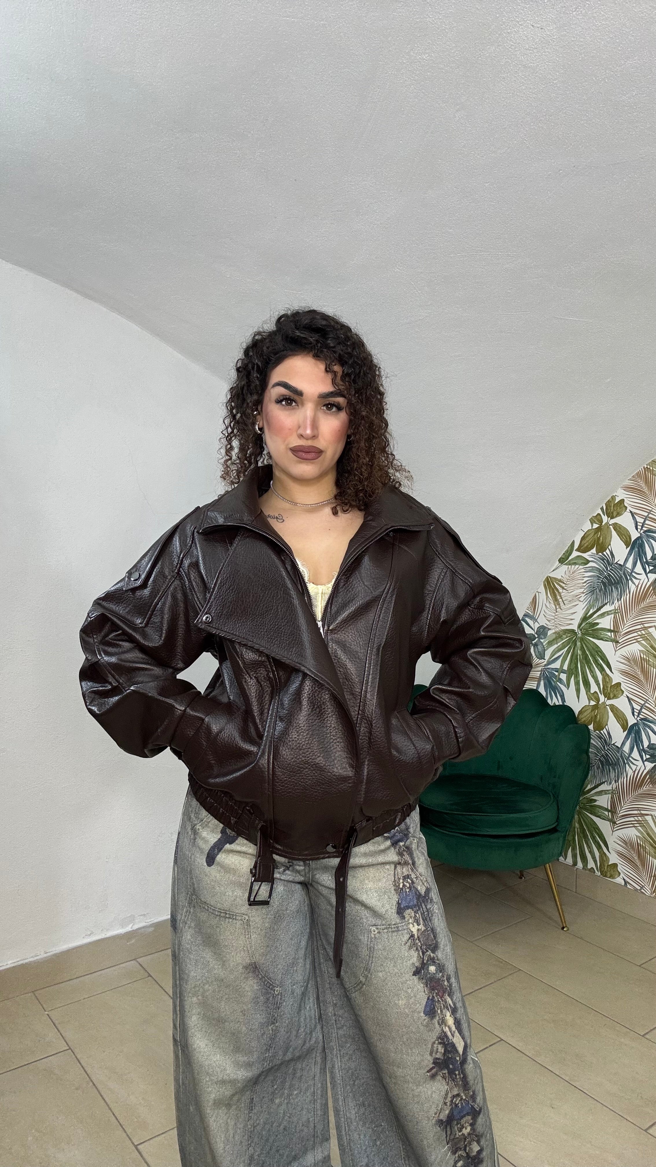 Giubbotto In Pelle Marrone