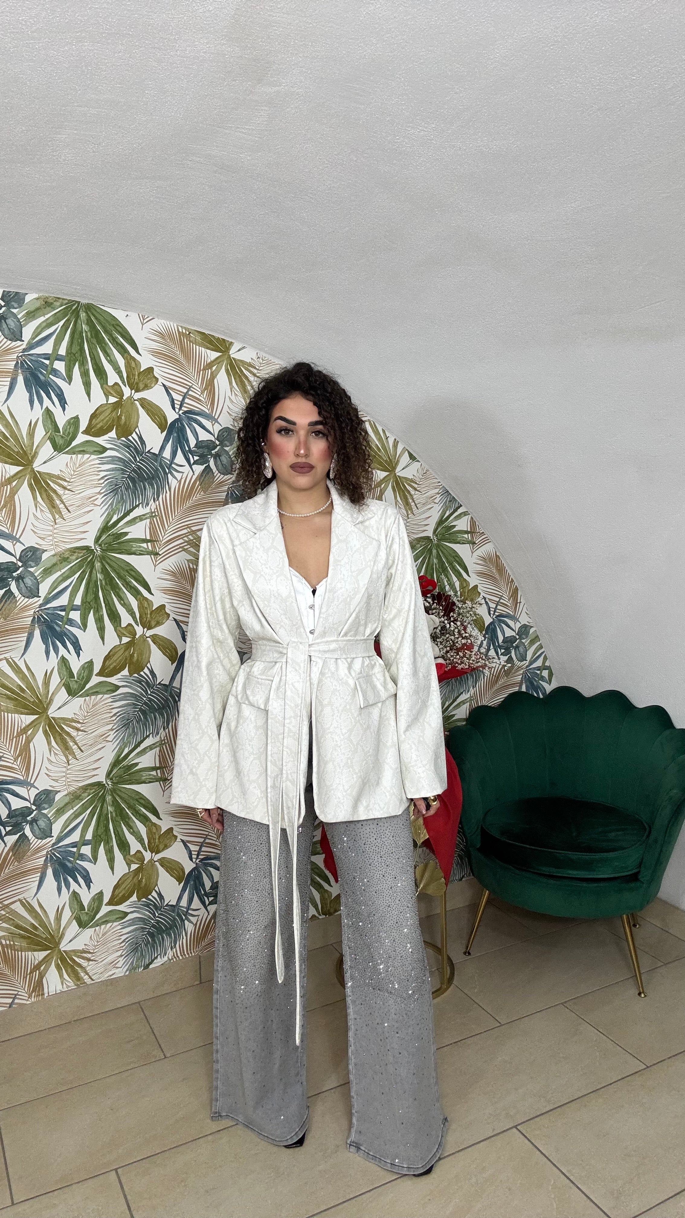 Giacca In Pelle Fantasia Pitonata con Spalla Strutturata