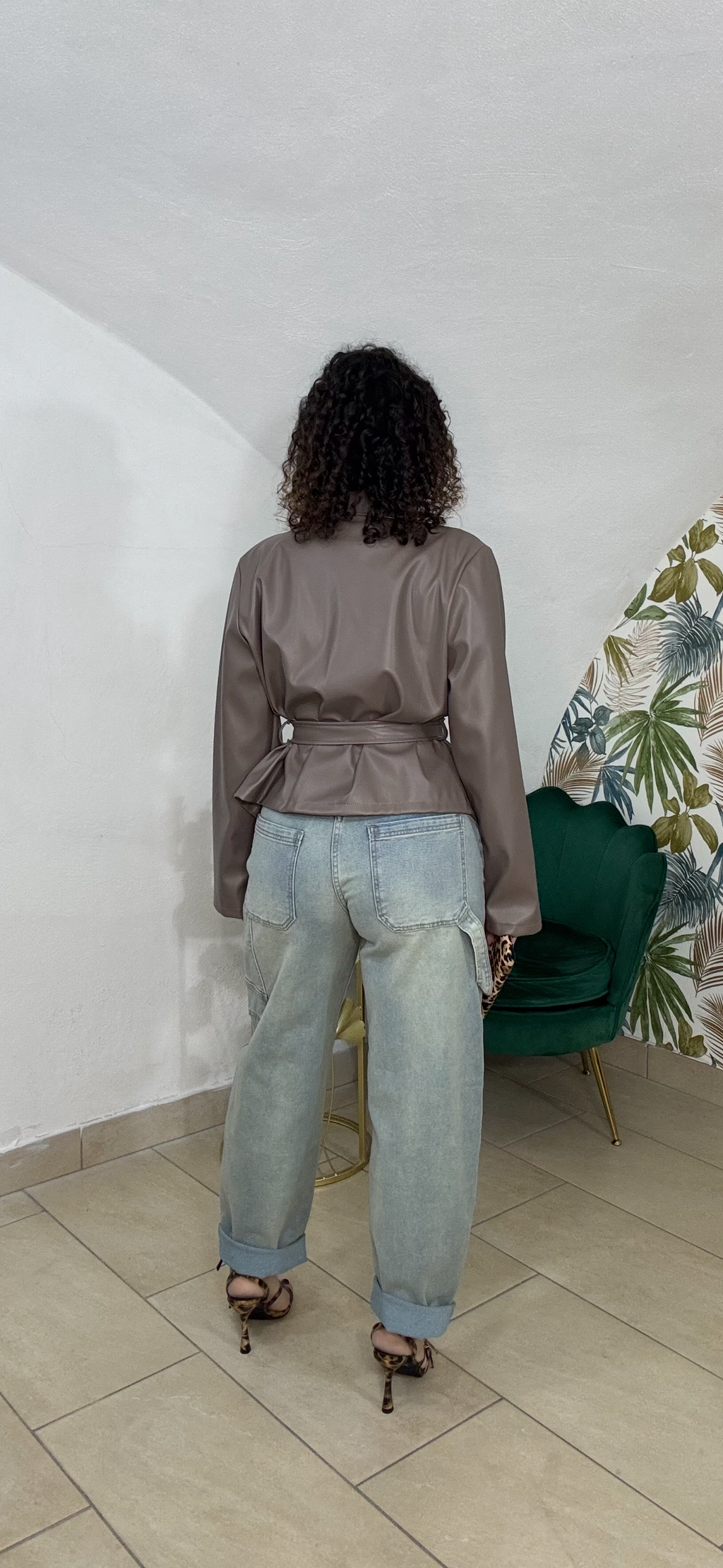 Giacca in Pelle Crop con Fusciacca