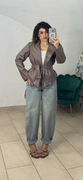 Giacca in Pelle Crop con Fusciacca