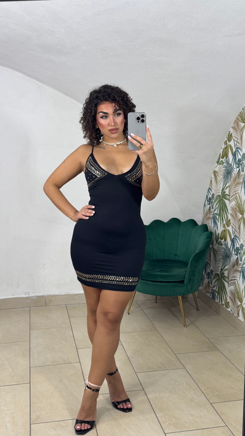 Mini Dress con borchie in Lycra ￼