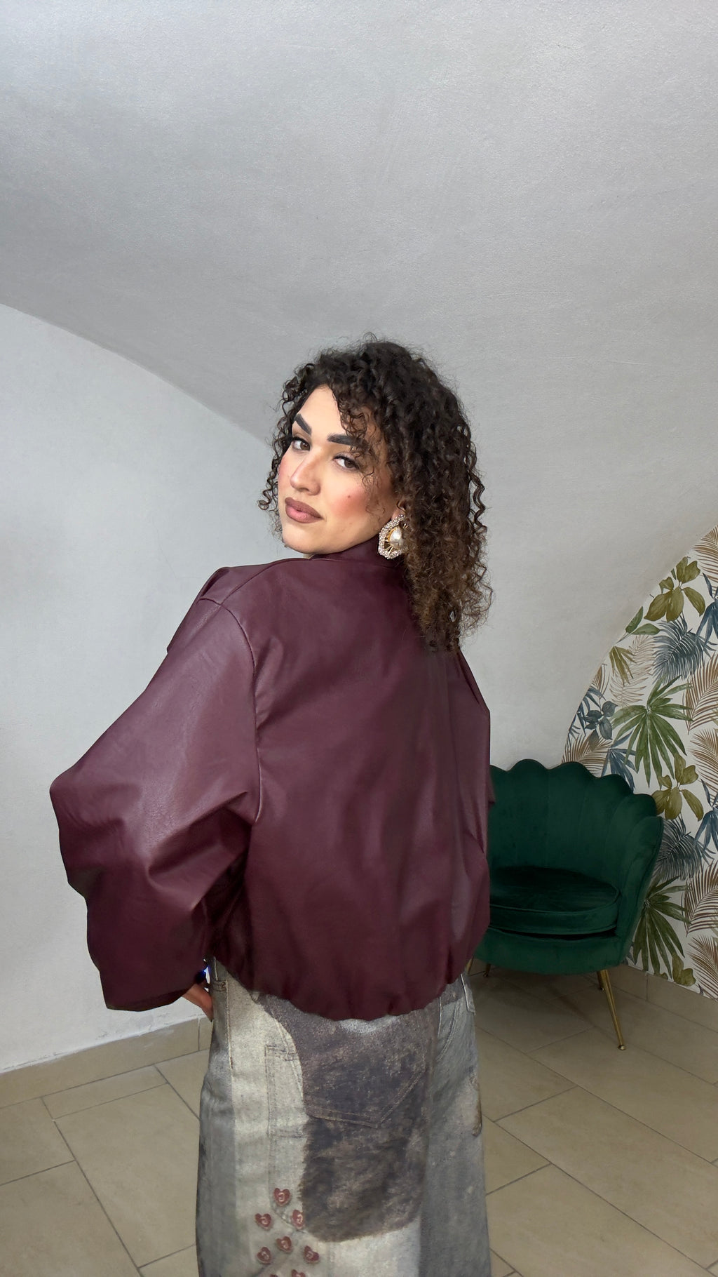 Bomber in Pelle Bordeaux