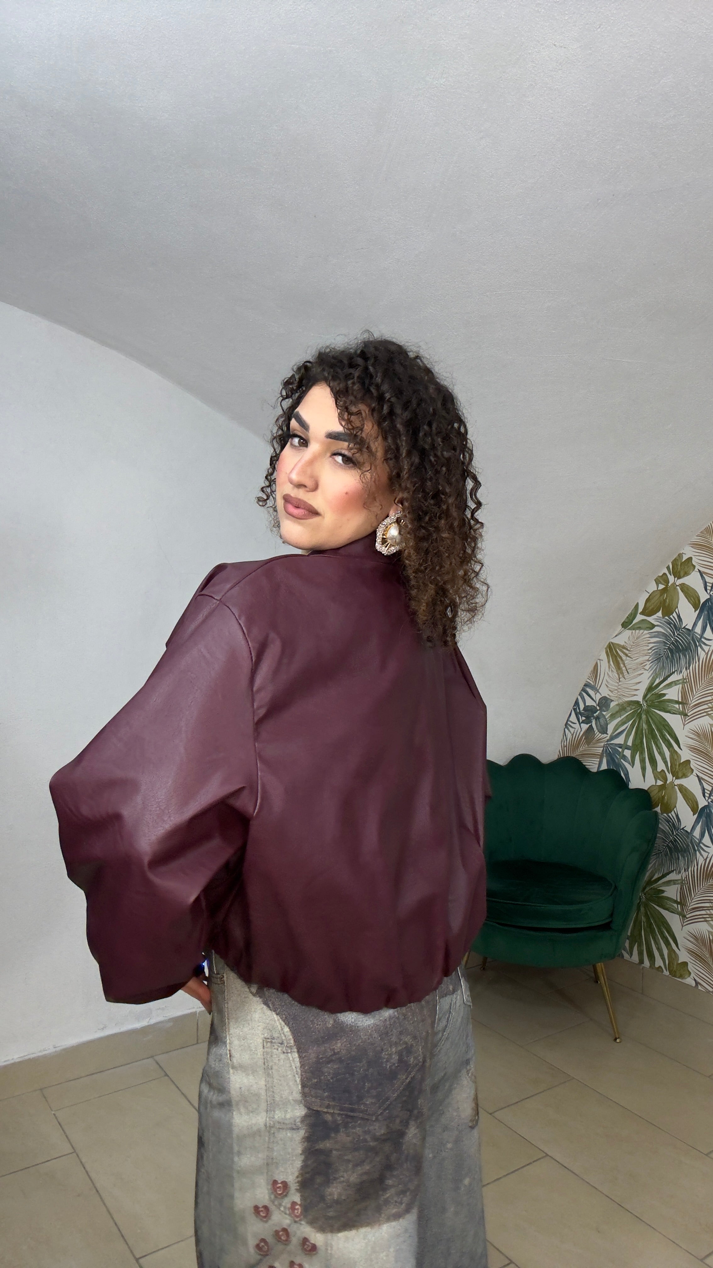 Bomber in Pelle Bordeaux