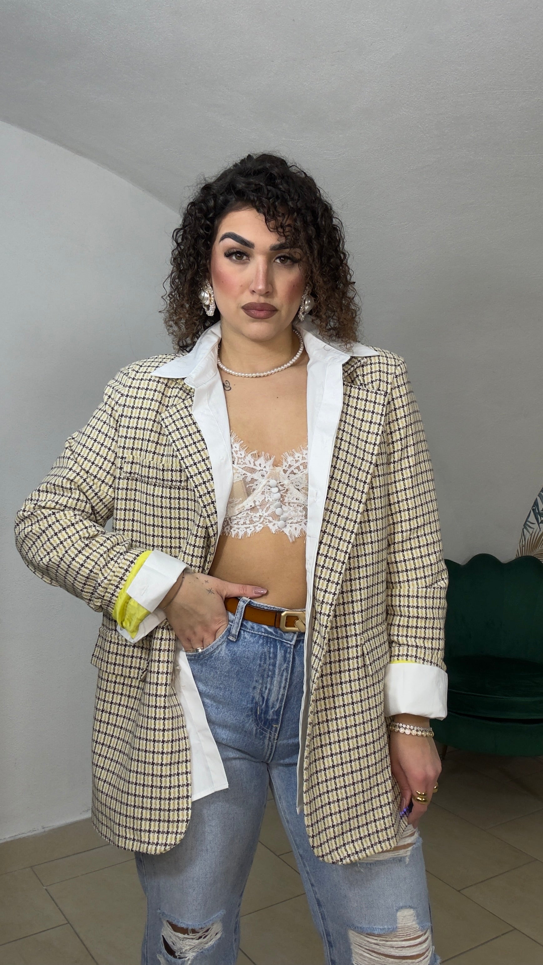 Blazer Quadretti con fodera colorata