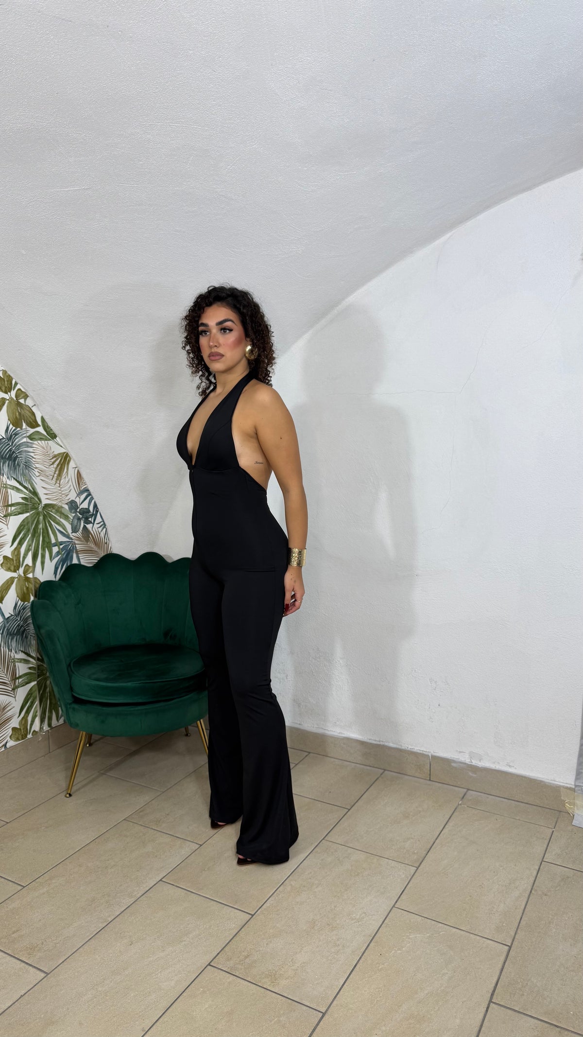Jumpsuit in Lycra scollo profondo