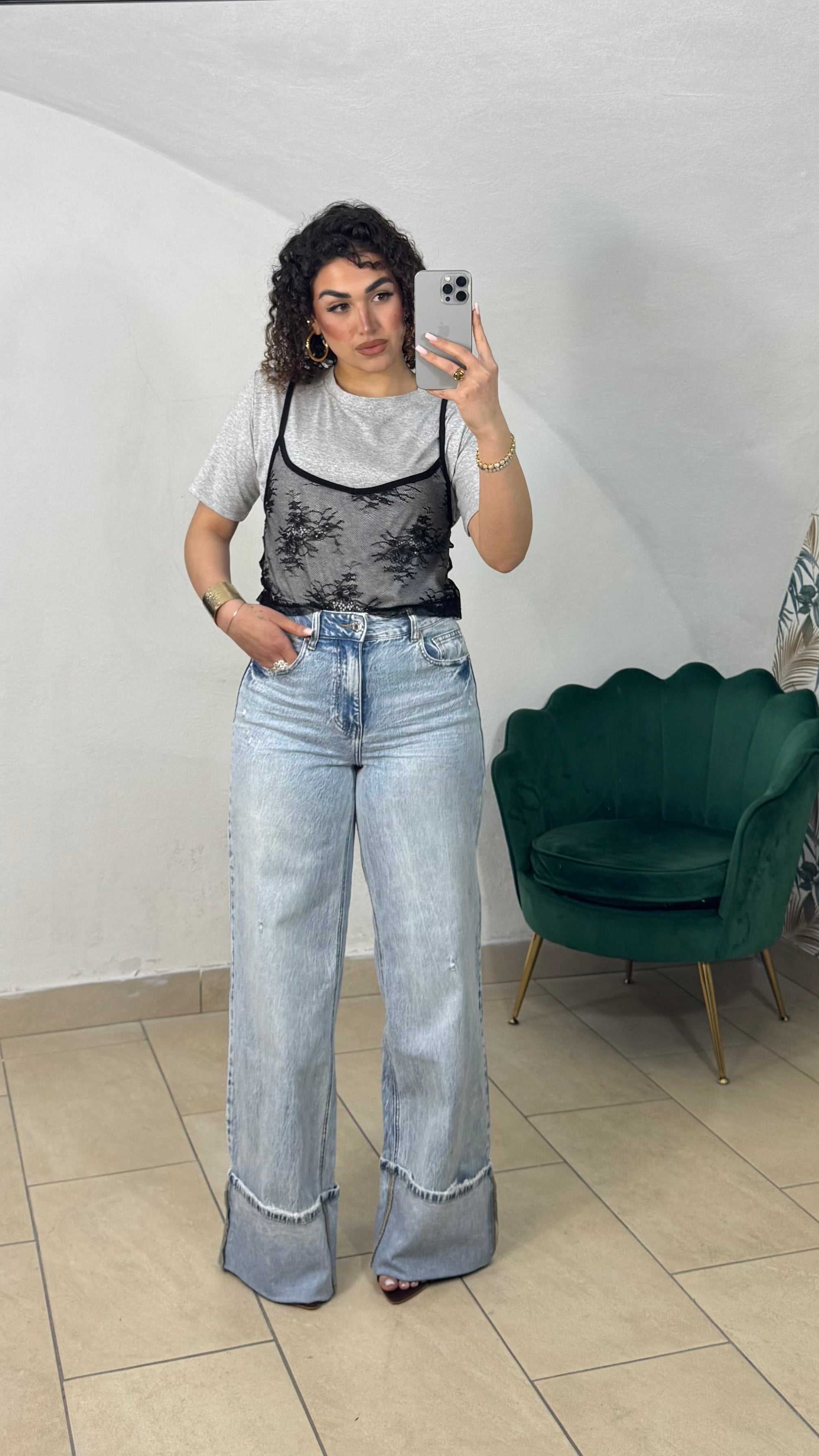 T-shirt Crop con Top in Pizzo