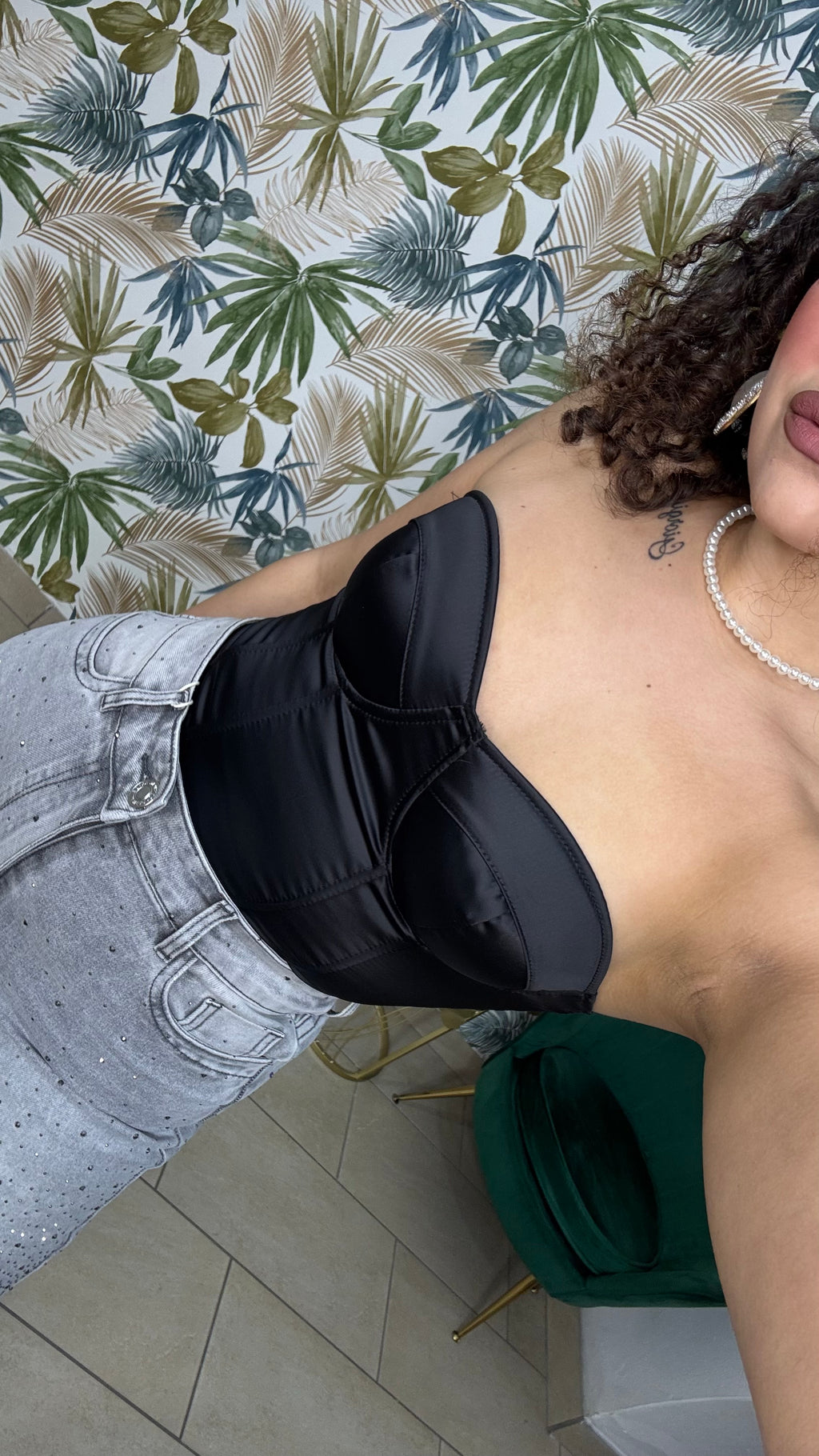 Corsetto Nero Steccato in Simil Raso