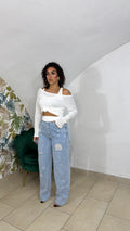 Jeans con Strappi e fascia elastica