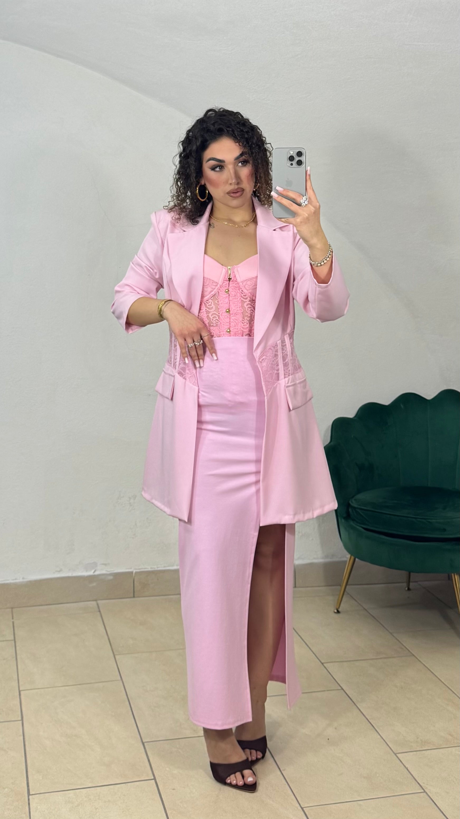 Giacca Pink con dettagli in Pizzo