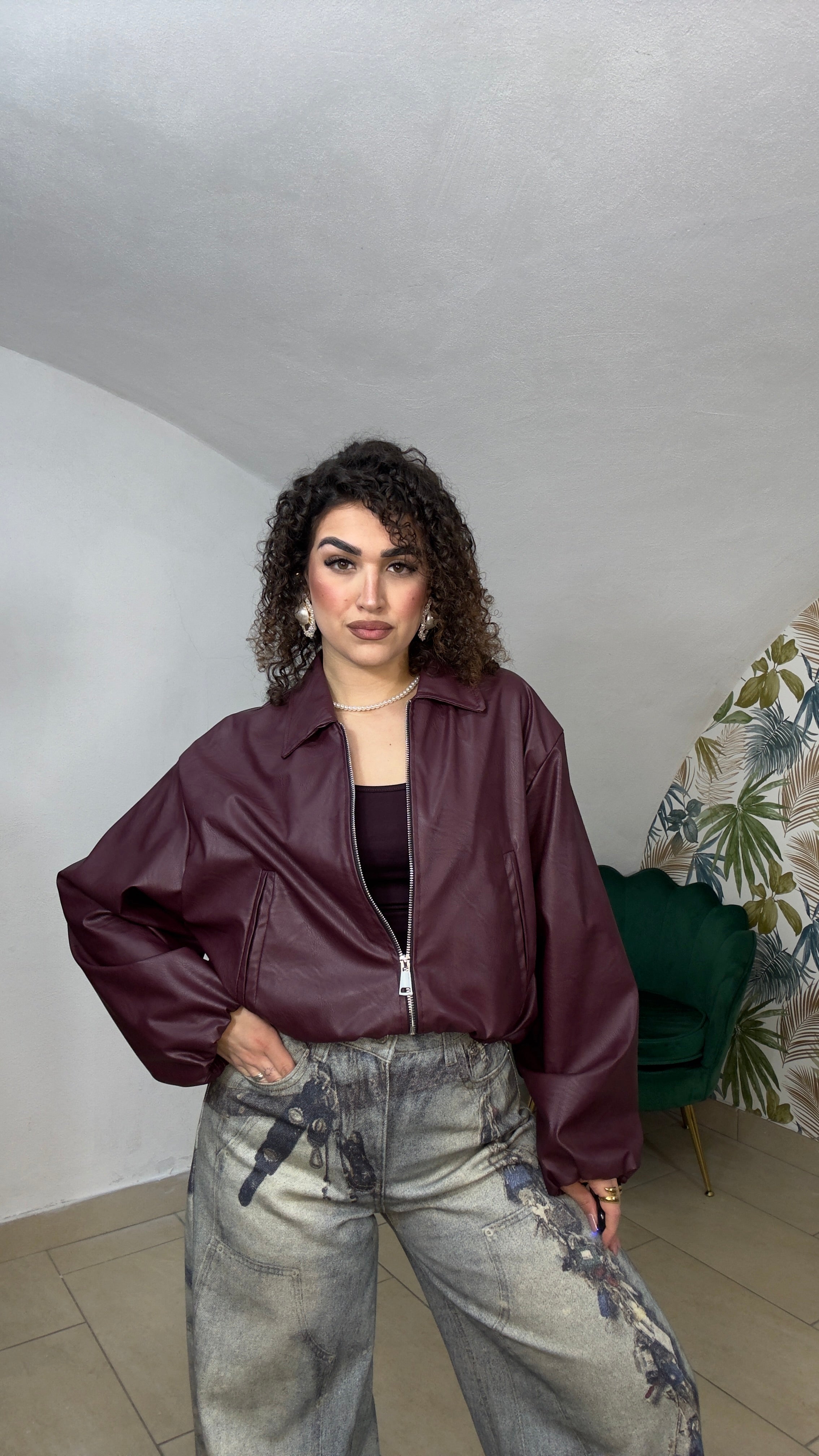 Bomber in Pelle Bordeaux