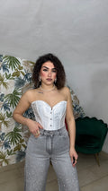 Corsetto Steccato Bianco in Simil Seta
