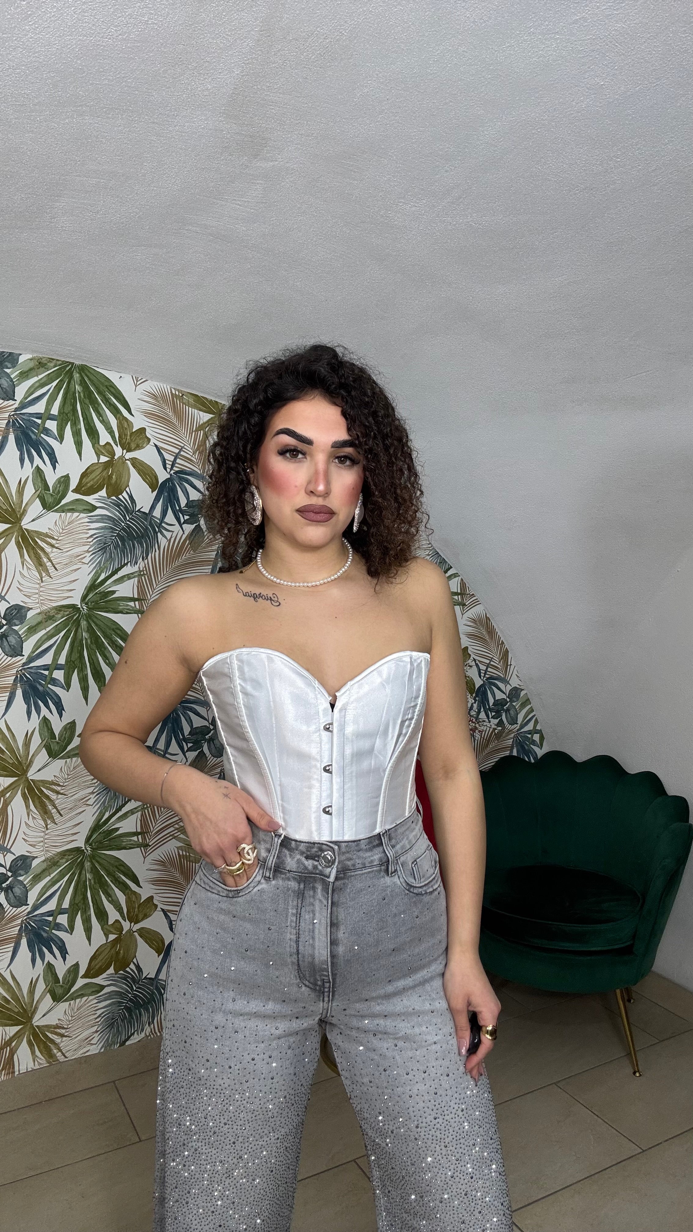 Corsetto Steccato Bianco in Simil Seta