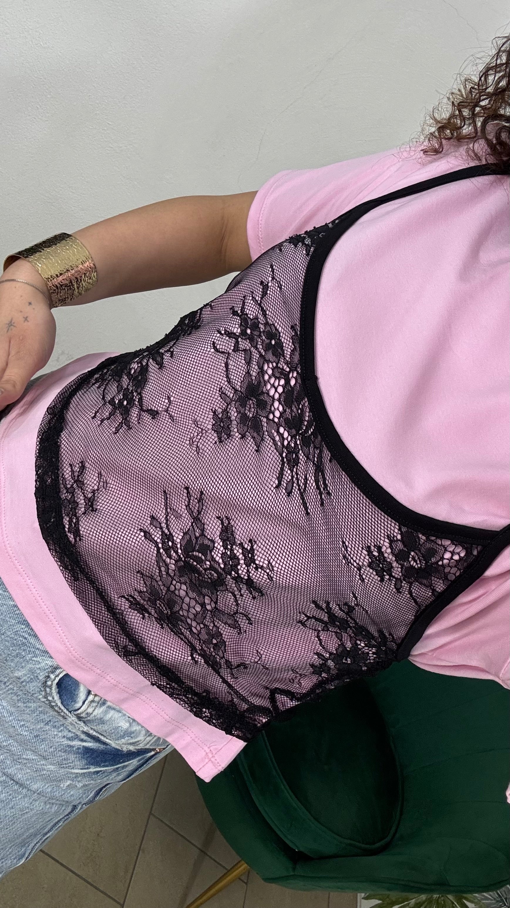 T-shirt Crop con Top in Pizzo